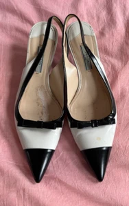 Prada Slingback Pumps Leather Bow Accents - Picture 1 of 4