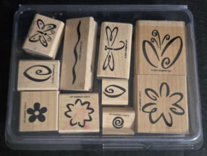 Stampin' Up Fresh Flowers & Butterflies 10 Piece Wood Stamp Set 2001 - Picture 1 of 8