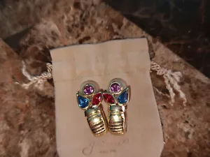 Orecchini Vintage Givenchy Paris New York Multicolore Tono Oro Clip On - Foto 1 di 11