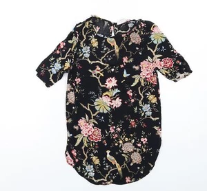 H&M Womens Black Floral Viscose BlendBlouse Size 4 - Picture 1 of 10