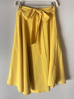 "Falda Belle Poque pequeña amarilla lisa giratoria midi modesta longitud 27""" Foto 1 de 4