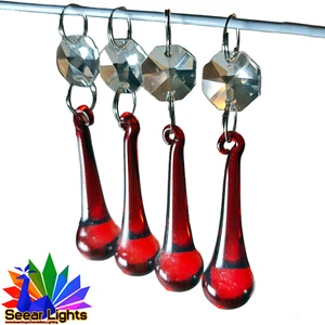 1 Retro Kronleuchter rote Kugel Kristalle Wassertropfen Glasperlen Prismen Lichtteile - Bild 1 von 10