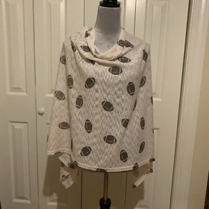 Football Poncho shawl sweater Cream Brown M/L Top It Off Brand sports - Picture 1 of 5