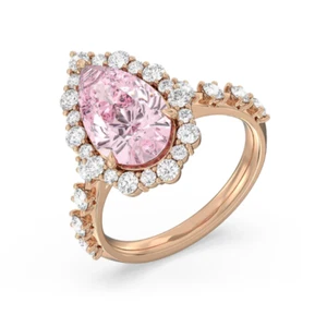 Intense Pink Diamond Wedding Ring Pear Cut 3.50 Ct IGI Lab Grown 14K Rose Gold - Picture 1 of 9