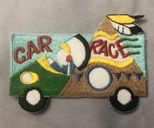 Car Race Patch - 2 7/8 inches x 2 1/8 inches - Boy Scouts or Girl Scouts  - Picture 1 of 2