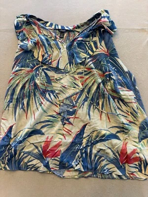 Blusa Chaps Mujer XXXL Volantes Escote Estampado Tropical Sin Mangas Verano Top Foto 1 de 4