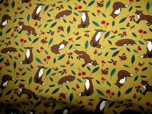 schöner Öko-TEX Baumwolljersey Fuchs auf senfgelb 70x145cm Neu Stoffrest - Bild 1 von 3