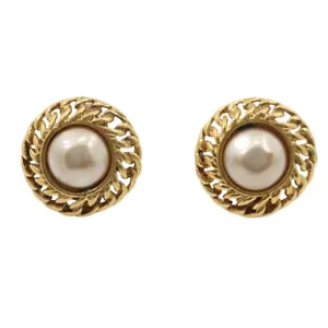 CHANEL Earring gold Plated Gold/Fake pearl 22.2g Women - Picture 1 of 5