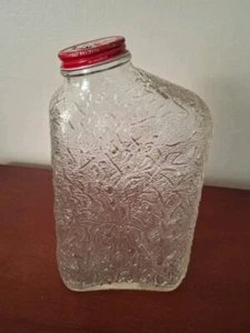 50's Anchor Hocking 5 2 Embossed Glass Refrigerator Water Bottle Peacock Lid - Picture 1 of 3