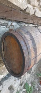 PRIMITIVE OLD ANTIQUE WOODEN VESSEL CANTEEN KEG BARREL IRON BANDED 19th - Picture 1 of 7
