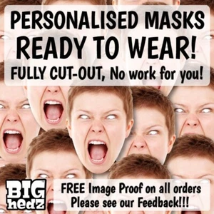 PERSONALISED PHOTO FACE MASKS "FULLY CUT" STAG DO HEN NIGHT Birthday Card Party - Picture 1 of 5