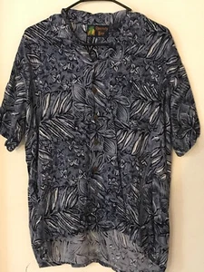 S Men's ROUNDY BAY Vintage Blue Floral Tribal Rayon Hawaiian Shirt NEVER WORN - Picture 1 of 3