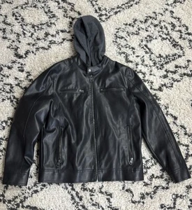 Guess Black Faux Leather Quilt Lined Coat Jacket Mens Sz M GORGEOUS - PERFECT - Picture 1 of 12