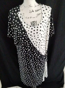 Avenue Black And White Polka Dot Faux Wrap Stretch Dress Size 22/24 - Picture 1 of 12