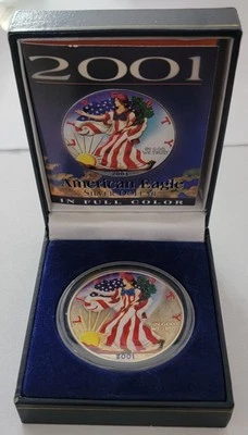 2001 American Silver Eagle - Colorized (Both Sides) 1 oz .999 Silver Coin w/Box - Image 1 of 4