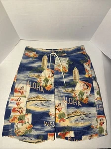 Polo Ralph Lauren Swim Shorts Mens 30W Blue Hawaiian Hula Girl Floral Trunks - Picture 1 of 12