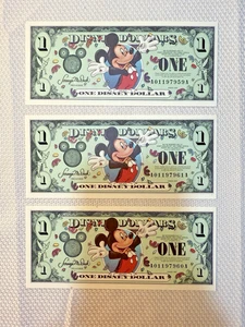 (3) 2000 Walt Disney Dollar Uncirculated $1 One Dollar Bill A Series Mickey Set - Picture 1 of 2