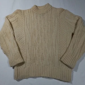 Herren L 60er Gary Reed 100% Lammwolle dick elfenbein Strick Pullover Fischer - Bild 1 von 5