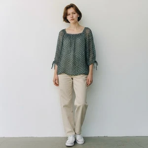 Martha Stewart Top Gr. XS halbtransparent gefüttert 3/4 Bindeärmel eckiger Ausschnitt B-37 - Bild 1 von 11