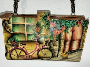 Anushka crossbody Handbag Cell Phone Credit Card Holder Bicycle Garden Print - Picture 1 of 11