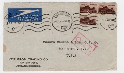 JOHANNESBURG SOUTH AFRICA WW II OAT AIRMAIL COVER TO ROCHESTER NY - Image 1 of 2