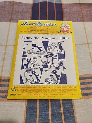 3968 Vintage Aunt Martha Embroidery Hot Iron Transfer Penny the Penguin Wash Sew - Image 1 of 2