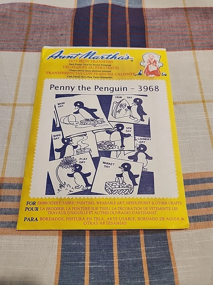 3968 Vintage Aunt Martha Embroidery Hot Iron Transfer Penny the Penguin Wash Sew - Image 1 of 2