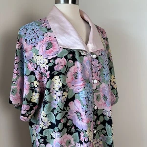 Victoria's Secret Sleep Shirt Womens M/L Black Floral Button Up 90s Vintage - Picture 1 of 10