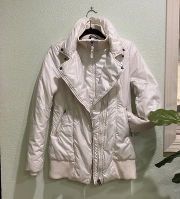 Mackage Puffer Chaqueta Blanca Con Ribete Cuero Mujer SP Foto 1 de 4
