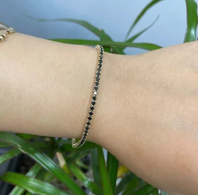 10K Yellow Gold 5Ct Round Lab Created Black Diamond Luxury Tennis Bracelet 7" - Image 1 of 4