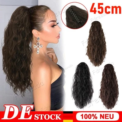 45cm Klammer Clip in Pferdeschwanz Lockig Clip Ponytail Haarteil Extensions DE - Bild 1 von 4
