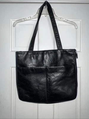 HOBO International Black Leather Top Zip Tote Bag Purse - Image 1 of 4