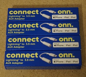 4x Onn Mfi-Certified Lightning to 3.5mm AUX Adapter- For Apple, White - Picture 1 of 2