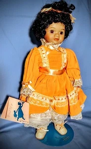 VTG Marian Yu Designs 14" Porcelain African-American Doll Orange Lacy Dress - Picture 1 of 8
