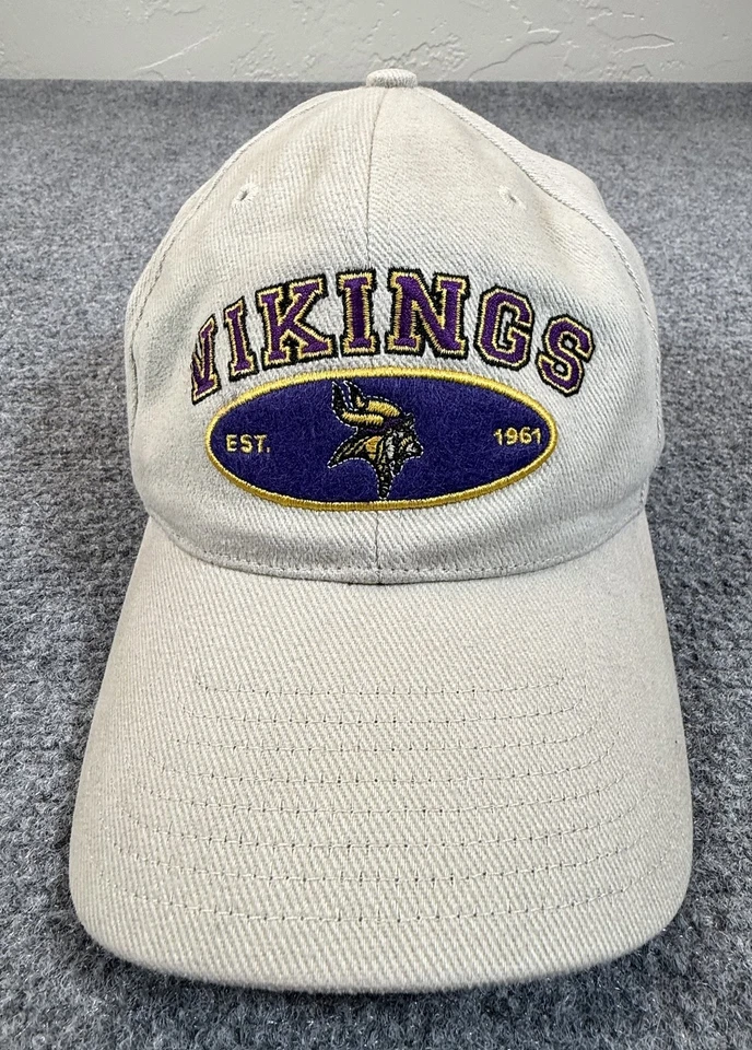Vintage Minnesota Vikings Hat Cap Strap Back NFL Football Mens White Purple 90s - Image 1 of 4
