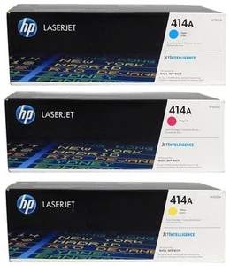 HP 414A 3 Pack Color Combo Toner Cartridge - Cyan, Magenta & Yellow - Afbeelding 1 van 7