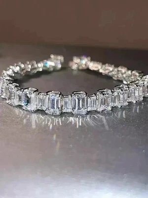 8CT Emerald Cut Lab Created Diamond 7.5" Tennis Bracelet 14K White Gold Plated - Image 1 of 4