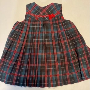 Vestido Sarah Louise Of England Rojo a Cuadros Plisado Calado Talla 18 Mo - Imagen 1 de 8