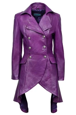 Ladies Leather Flare Coat ENVY Purple Gothic Style Real Leather Trenchcoat 3492 - Image 1 of 4