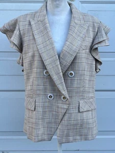 Damen Veronica Beard Janae kariert Rüschen Blazer Jacke Knopfleiste khaki bunt 14 - Bild 1 von 6