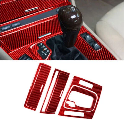 Cubierta de cambio de marchas interior de fibra de carbono roja 6 piezas para BMW Serie 3 E46 Foto 1 de 4