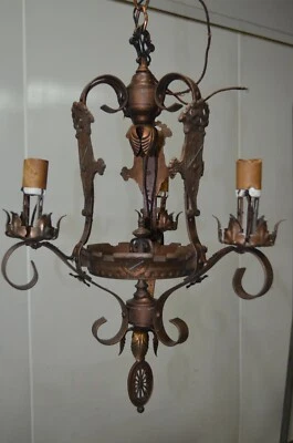  Medieval Gothic Wrought Iron Hanging Light Lamp Chandelier For Repair  "6" - Image 1 of 4