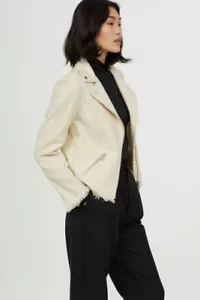 NWT H&M JACKET SIZE 10 BEIGE ECRU LONG SLEEVE BIKER STYLE SEXY - Picture 1 of 12