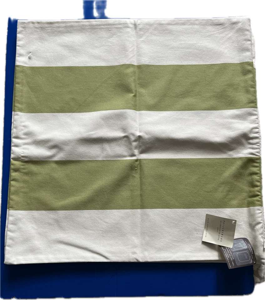 Pottery Barn Canvas Throw Pillow Covers, set of 2, Green and Ivory, NWT 20"x20" - Image 1 of 3