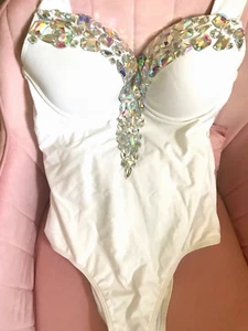 Pink Boutique,Women's White bathing costume, White, size 14 jeweled top half - Picture 1 of 11
