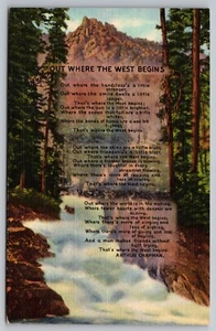 Postcard: Out Where The West Begins, Arthur Chapman, Curt Teich, 1934, Unposted - Picture 1 of 2