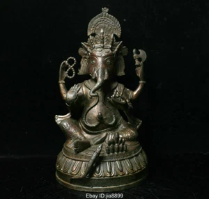 Old China Buddhism Bronze Ganapati Ganesh Lord Ganesha Elephant Buddha Statue - Afbeelding 1 van 12