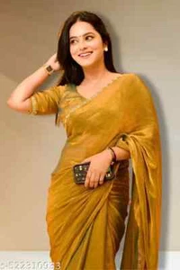 Women's Two Tone Chiffon Saree with Running Blouse - Picture 1 of 20