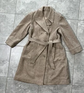 Gabardina larga hecha en EE. UU. de colección de lana mohair doble botonadura beige con cinturón 6 - Imagen 1 de 24