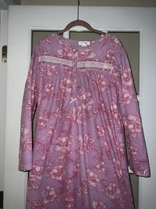 Casual Night womens fleece pink floral gown button down house coat medium bow - Picture 1 of 5